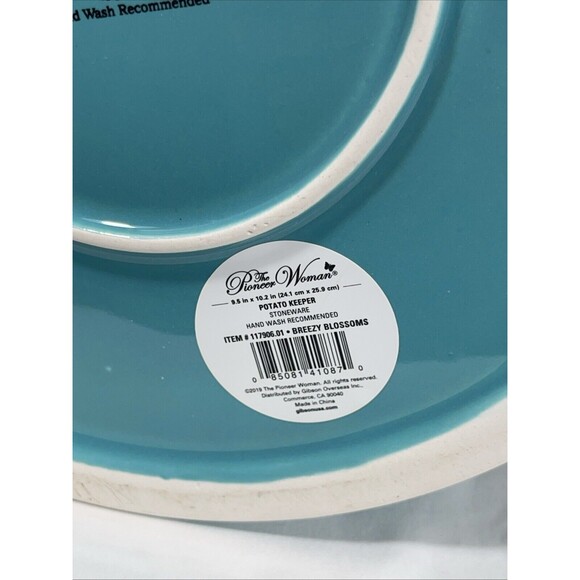 Pioneer Woman 9.5" Potato Keeper 2019 Breezy Blossoms Teal Large Great Condition - Picture 7 of 8